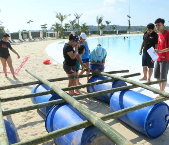raft building team building activity in bintan
