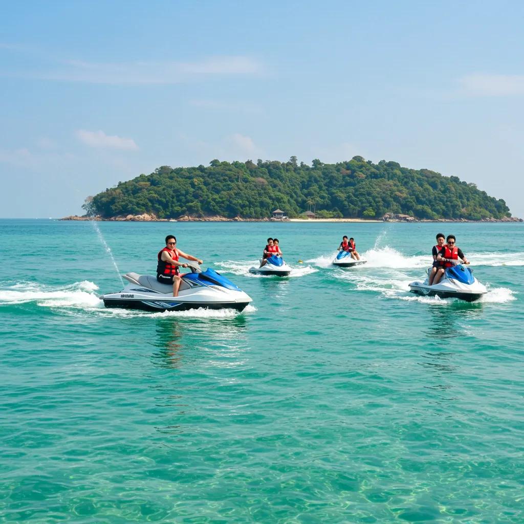 Corporate teams jetskiing in Bintan, showcasing teamwork and adventure