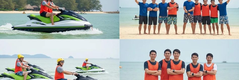 Corporate team building retreat on Bintan Island with professionals engaging in outdoor activities
