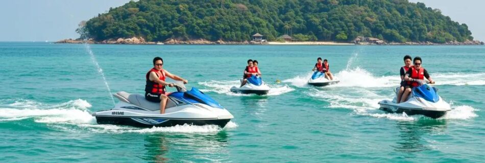 Corporate teams jetskiing in Bintan, showcasing teamwork and adventure