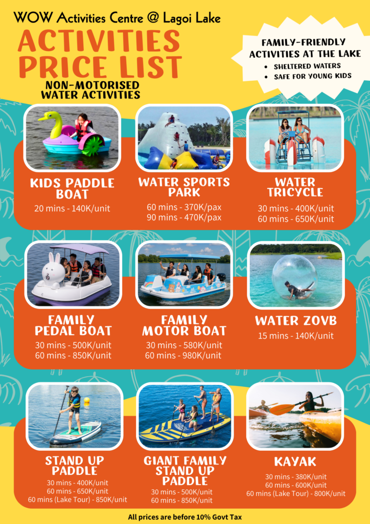 Lagoi Lake water sports price list.